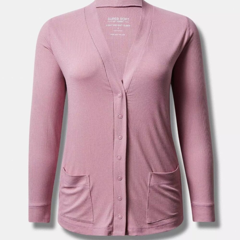 Torrid Super Soft Rib Snap Front Lounge Cardigan Lilas 3X